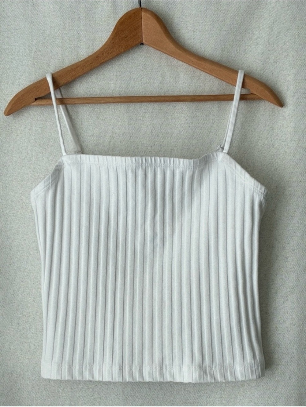 Womens Cropped White Ribbed Cropped Camisole Tank Large Boho Summer Basic Preppy